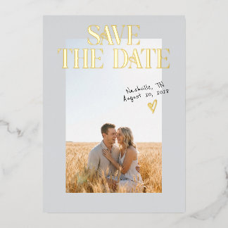 Grey Engagement Photo Save The Date Foil Card