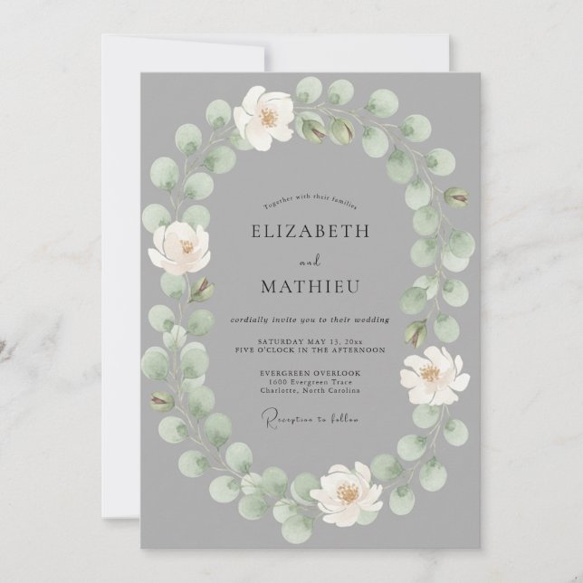 Grey Ethereal Blossom Wedding Invitation (Front)