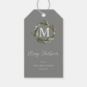 Grey Eucalyptus Wreath Monogram Gift Tags