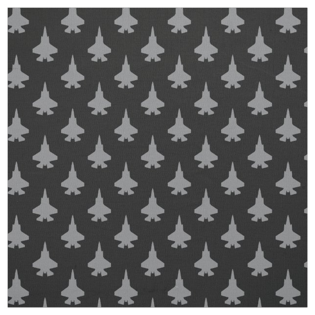 Grey F-35 Lightning 2 Fighter Jet Pattern on Black Fabric (Swatch)