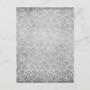 Grey faded damasks pattern postcard