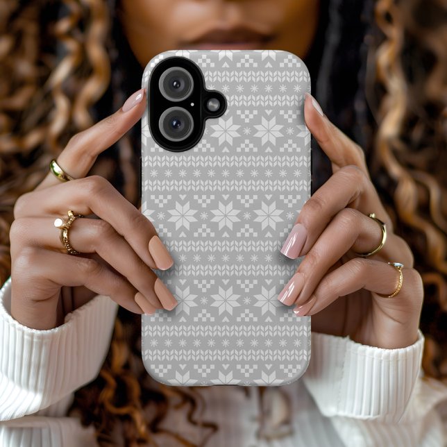 Grey Fair Isle Christmas Sweater Pattern Case-Mate iPhone Case (Creator Uploaded)