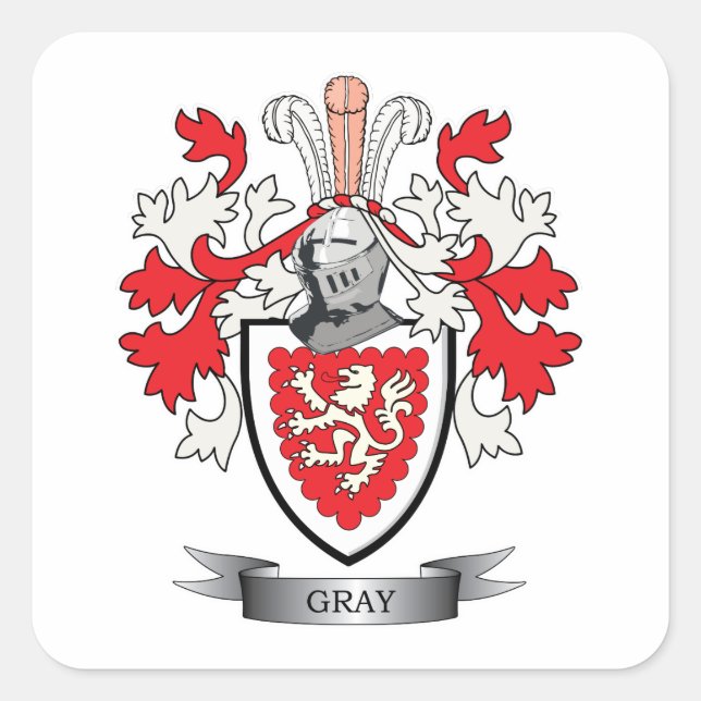 Grey Family Crest Coat of Arms Square Sticker (Front)