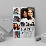 Grey Family Friends Photo Collage Happy Birthday Card<br><div class="desc">This cool and cute happy birthday greeting card is perfect for any friend or family member. It features eight customisable photograph pictures with the quote, "Happy Birthday, " on top of a medium grey "30" (which can be changed to any age) and soft grey colour block square. It's modern, fun,...</div>