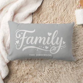 Grey Family Heart Script Monogram Lumbar Cushion