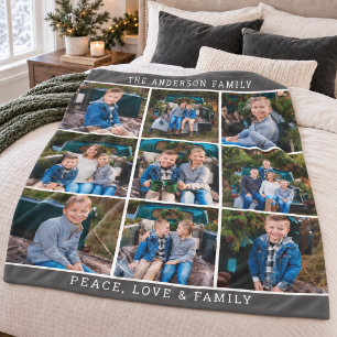 Grey Family Photo Collage Peace Love Fleece Blanket