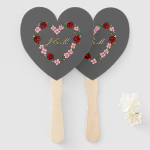 grey fan with a pink and red heart (Set of 10)