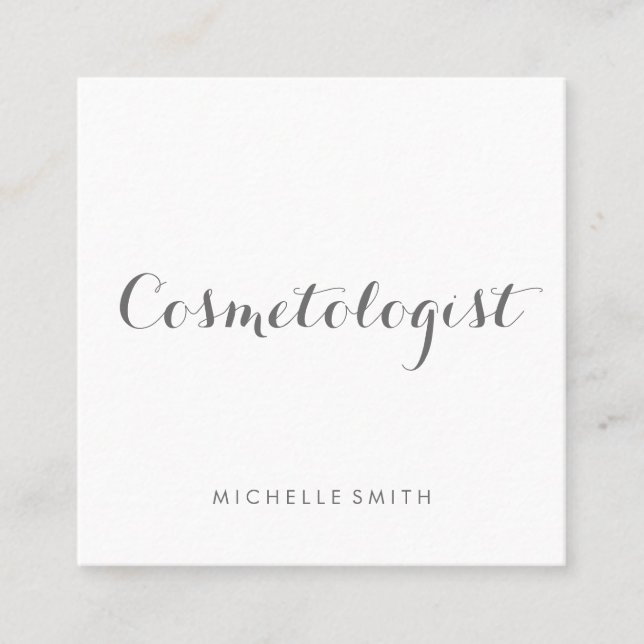 Grey Fancy Font Minimalist Square Business Card (Front)