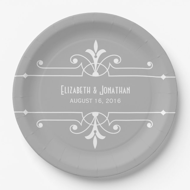 Grey Fancy Ornamental Paper Plates (Front)