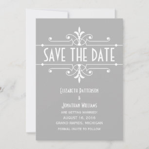 Grey Fancy Ornamental Save the Date Invite