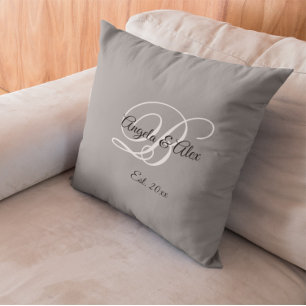 Grey Fancy Wedding Anniversary Monogram Cushion