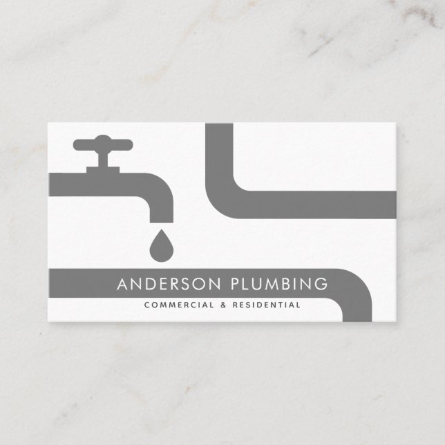 Grey Faucet & Pipes Plumbing Business Card (Front)
