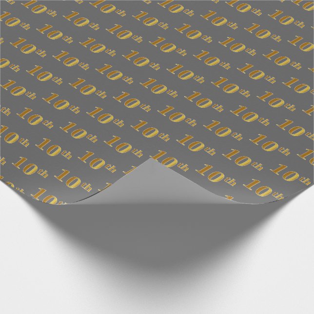 Grey, Faux Gold 10th (Tenth) Event Wrapping Paper (Corner)