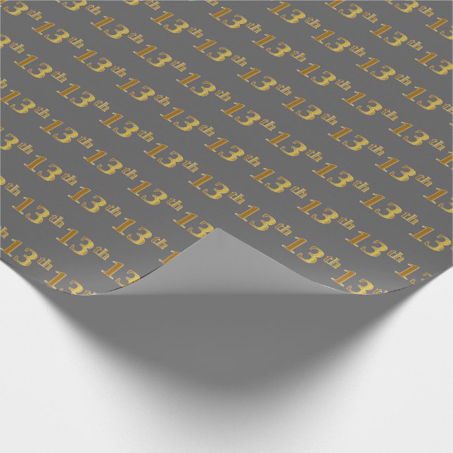 Grey, Faux Gold 13th (Thirteenth) Event Wrapping Paper (Corner)