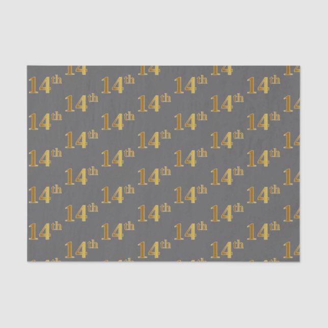 Grey, Faux Gold 14th (Fourteenth) Event Tissue Paper (Front)