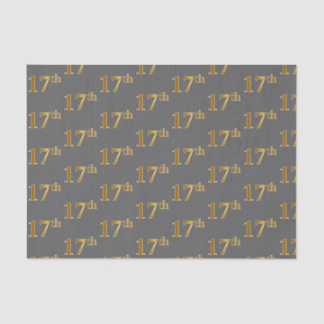 Grey, Faux Gold 17th (Seventeenth) Event Tissue Paper (Front)