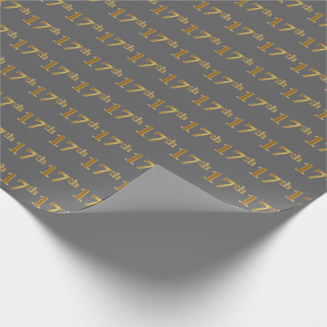 Grey, Faux Gold 17th (Seventeenth) Event Wrapping Paper (Corner)