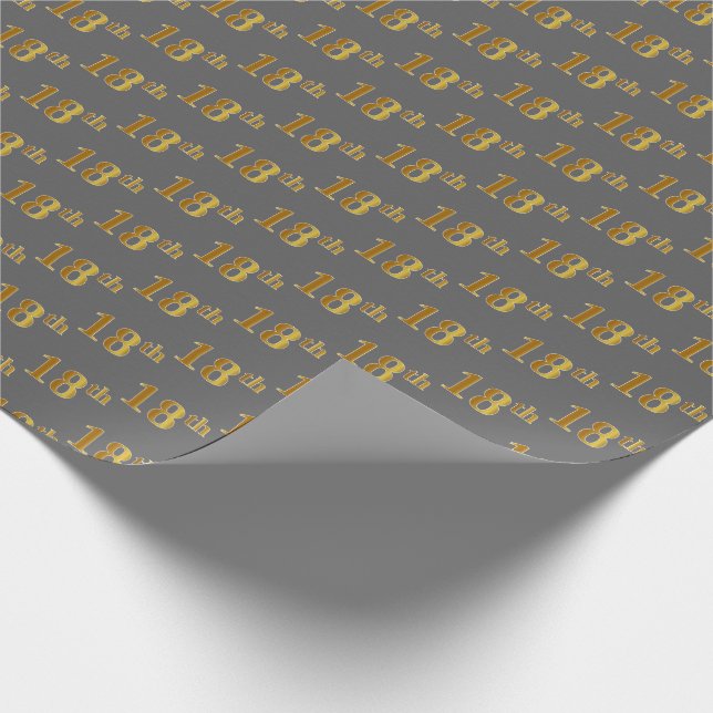 Grey, Faux Gold 18th (Eighteenth) Event Wrapping Paper (Corner)