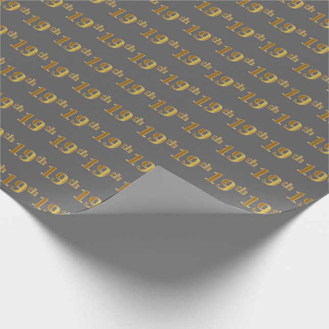 Grey, Faux Gold 19th (Nineteenth) Event Wrapping Paper (Corner)