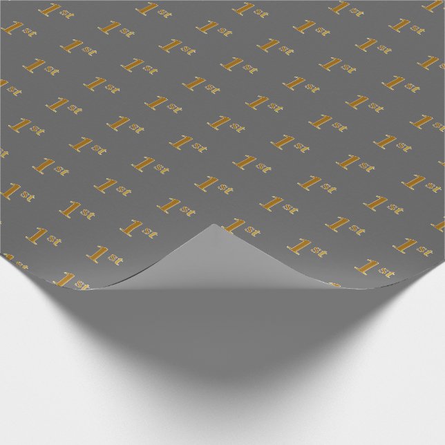 Grey, Faux Gold 1st (First) Event Wrapping Paper (Corner)