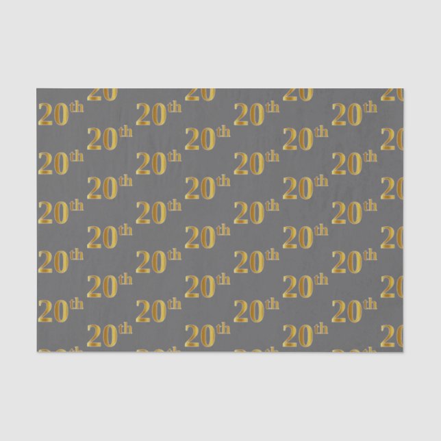 Grey, Faux Gold 20th (Twentieth) Event Tissue Paper (Front)