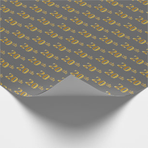 Grey, Faux Gold 20th (Twentieth) Event Wrapping Paper