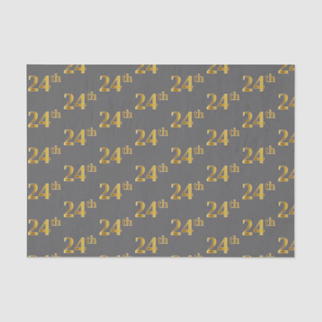 Grey, Faux Gold 24th (Twenty-Fourth) Event Tissue Paper (Front)