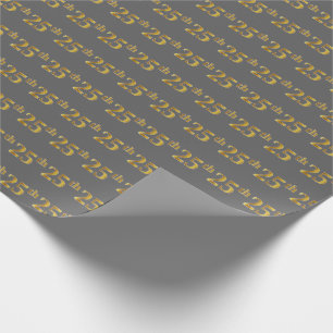 Grey, Faux Gold 25th (Twenty-Fifth) Event Wrapping Paper