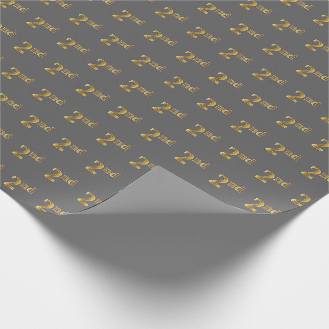 Grey, Faux Gold 2nd (Second) Event Wrapping Paper (Corner)