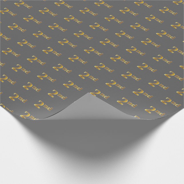 Grey, Faux Gold 2nd (Second) Event Wrapping Paper (Corner)
