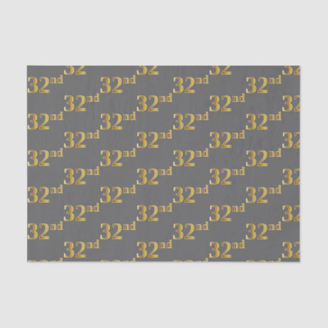 Grey, Faux Gold 32nd (Thirty-Second) Event Tissue Paper (Front)