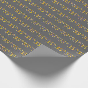 Grey, Faux Gold 35th (Thirty-Fifth) Event Wrapping Paper