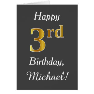 Grey, Faux Gold 3rd Birthday + Custom Name