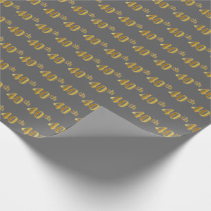 Grey, Faux Gold 40th (Fortieth) Event Wrapping Paper