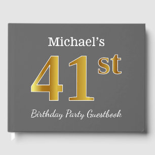Grey, Faux Gold 41st Birthday Party + Custom Name Guest Book