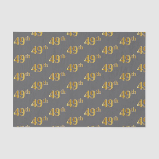 Grey, Faux Gold 49th (Forty-Ninth) Event Tissue Paper (Front)