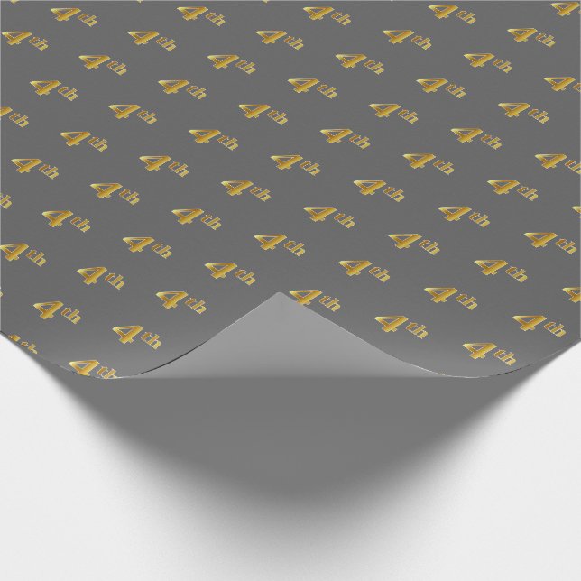 Grey, Faux Gold 4th (Fourth) Event Wrapping Paper (Corner)