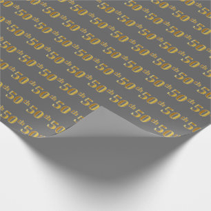 Grey, Faux Gold 50th (Fiftieth) Event Wrapping Paper