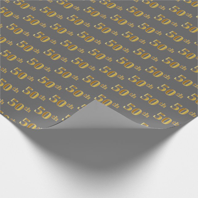 Grey, Faux Gold 50th (Fiftieth) Event Wrapping Paper (Corner)