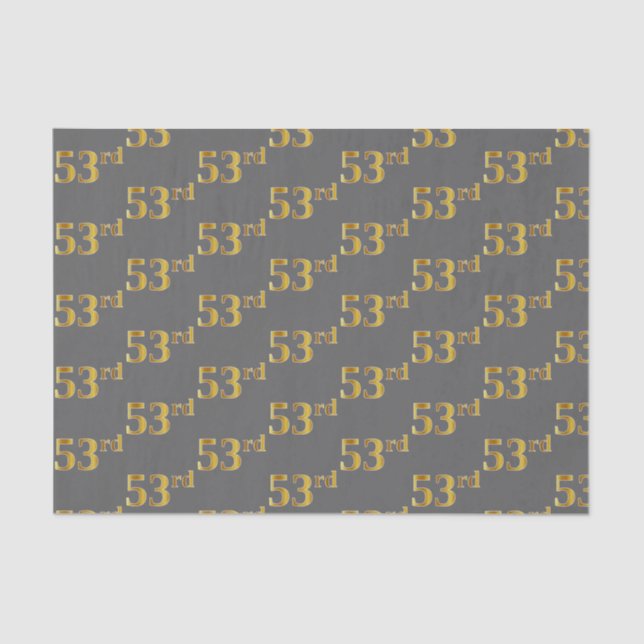 Grey, Faux Gold 53rd (Fifty-Third) Event Tissue Paper (Front)