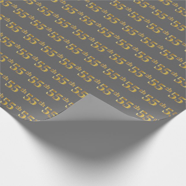 Grey, Faux Gold 55th (Fifty-Fifth) Event Wrapping Paper (Corner)