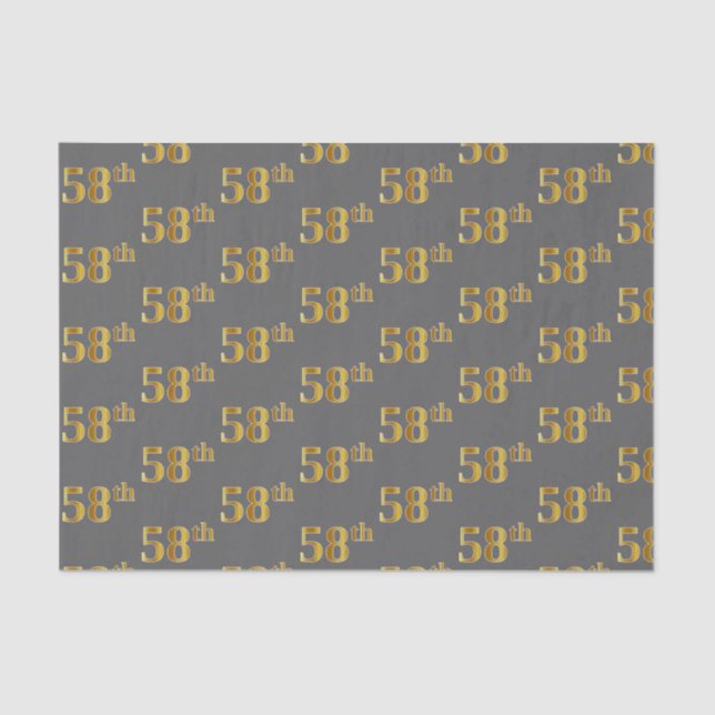 Grey, Faux Gold 58th (Fifty-Eighth) Event Tissue Paper (Front)