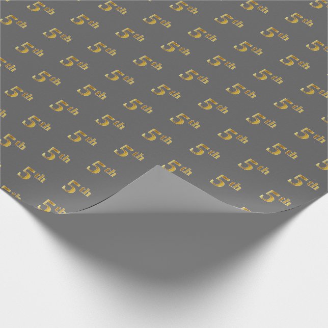 Grey, Faux Gold 5th (Fifth) Event Wrapping Paper (Corner)