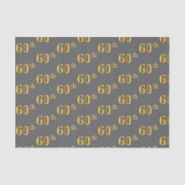 Grey, Faux Gold 60th (Sixtieth) Event Tissue Paper (Front)