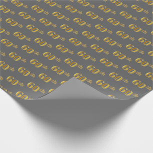 Grey, Faux Gold 60th (Sixtieth) Event Wrapping Paper