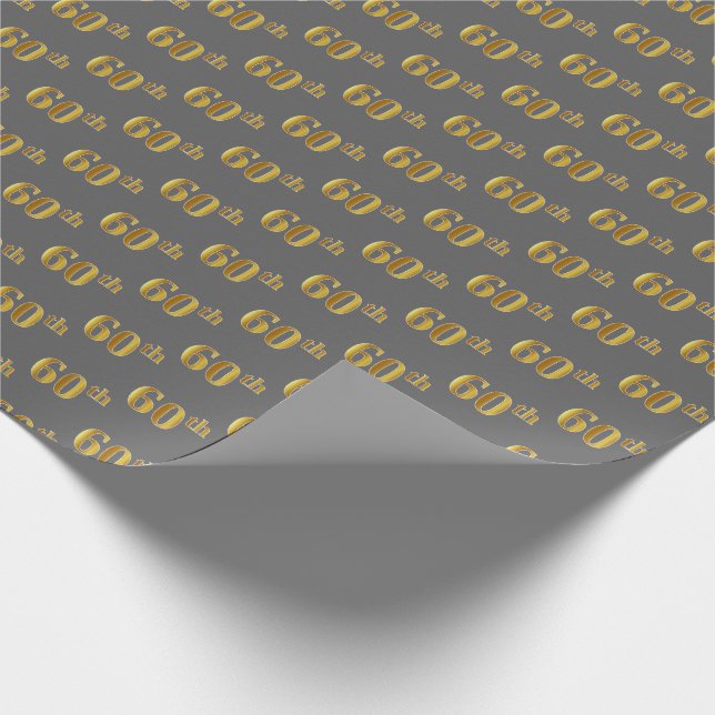 Grey, Faux Gold 60th (Sixtieth) Event Wrapping Paper (Corner)