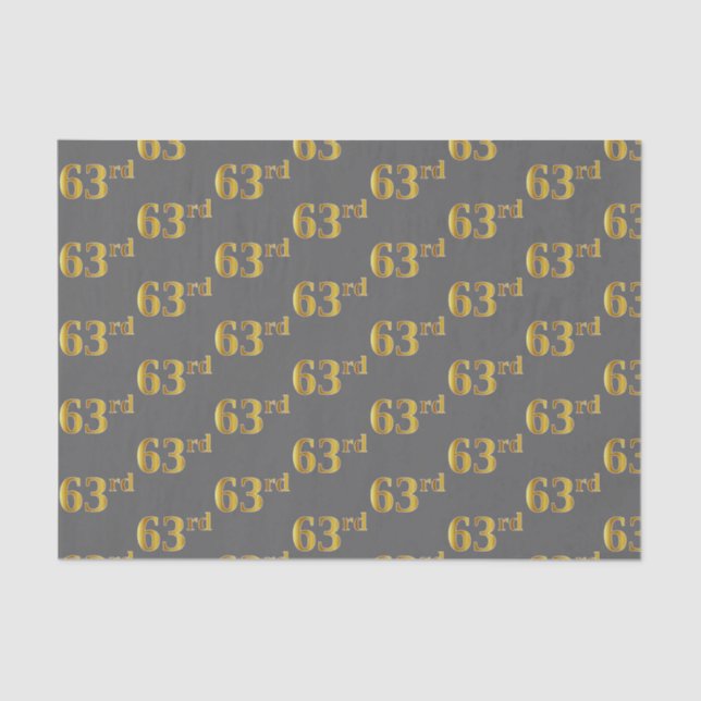 Grey, Faux Gold 63rd (Sixty-Third) Event Tissue Paper (Front)