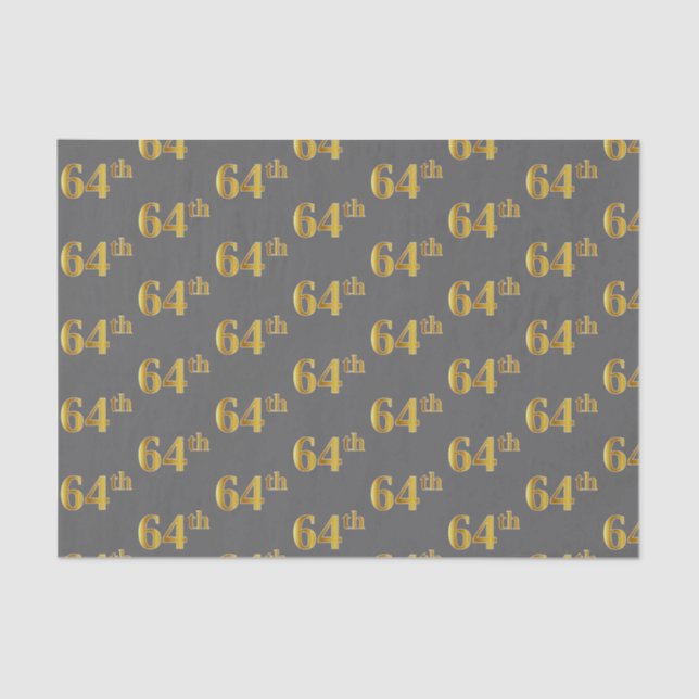 Grey, Faux Gold 64th (Sixty-Fourth) Event Tissue Paper (Front)