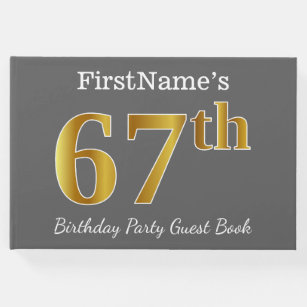 Grey, Faux Gold 67th Birthday Party + Custom Name Guest Book