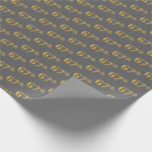 Grey, Faux Gold 67th (Sixty-Seventh) Event Wrapping Paper (Corner)